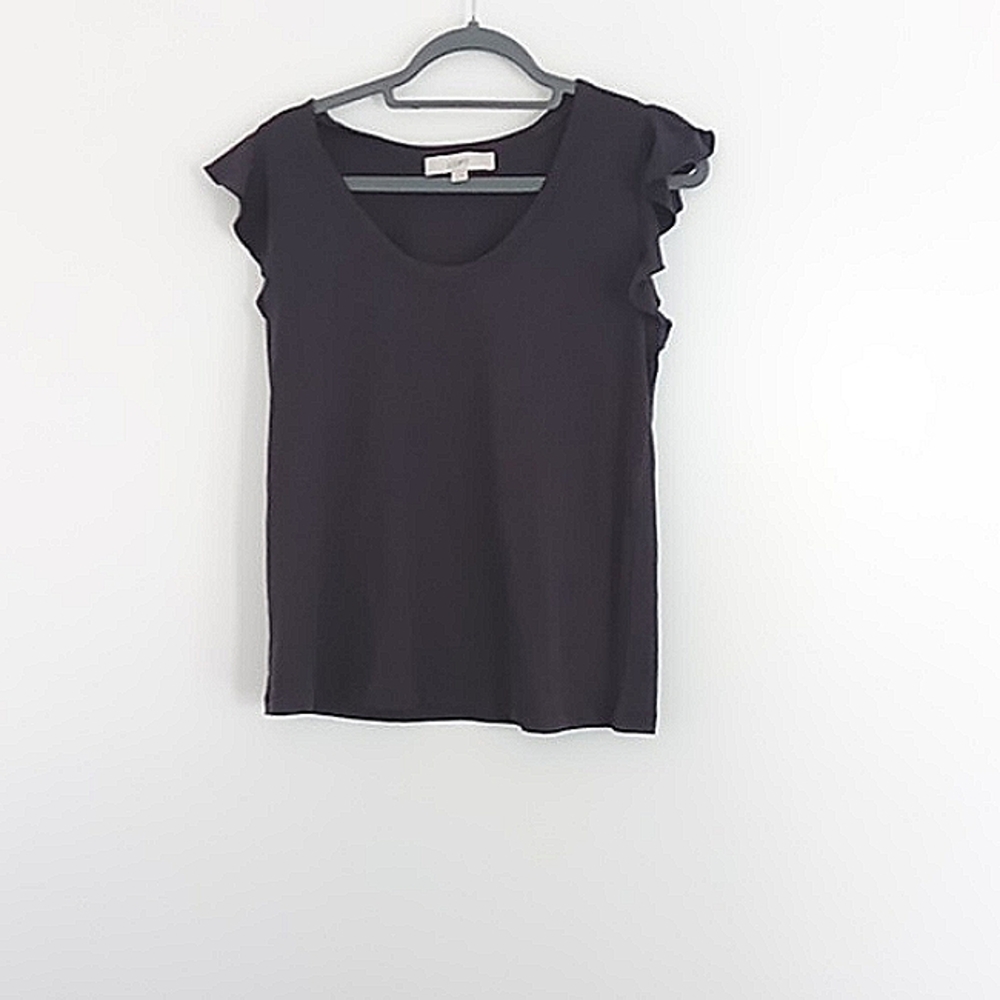 Loft Dark Gray T-Shirt Short Sleeve Flutter Sleeves Women's Size Medium Preowned